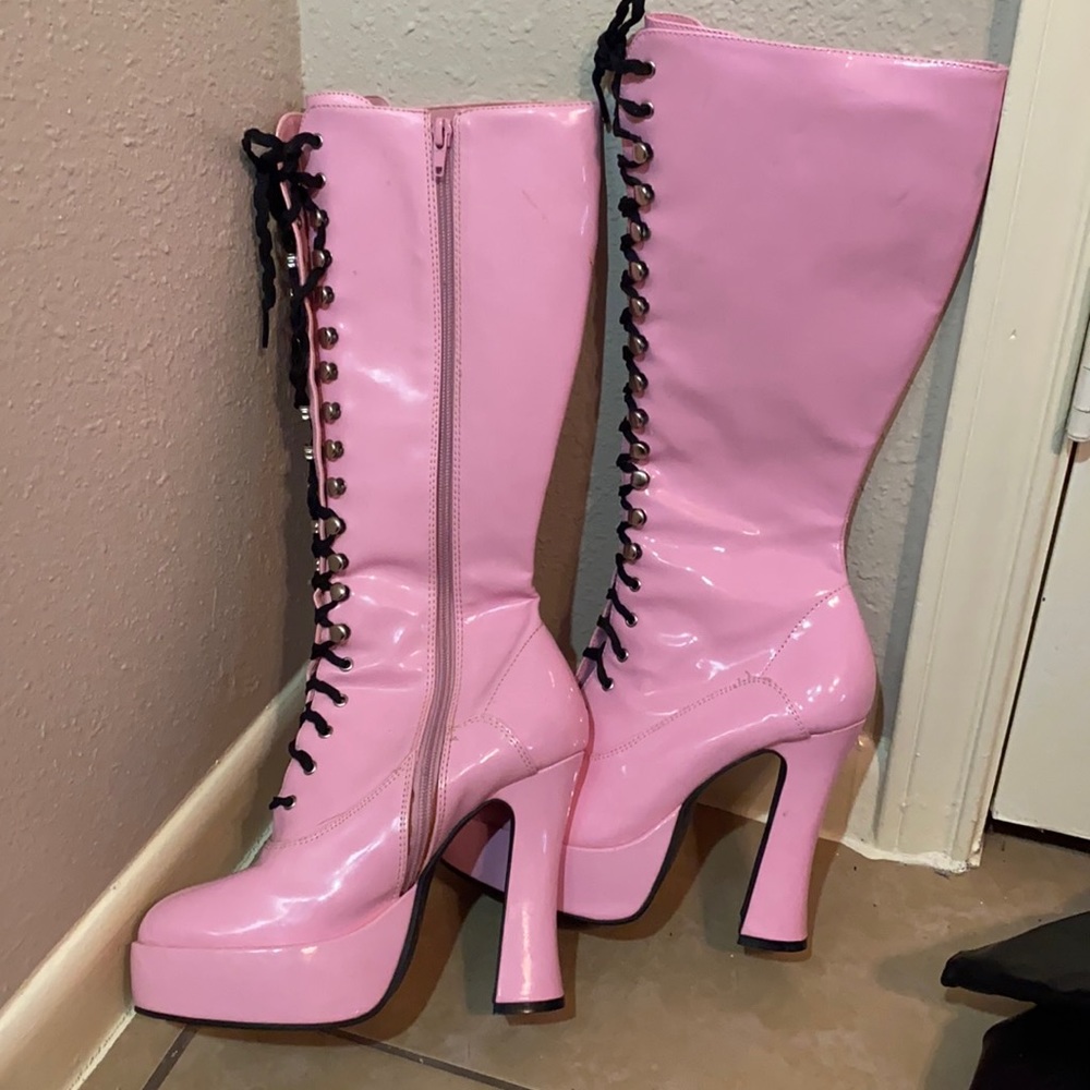 Pink go-go high heel boots